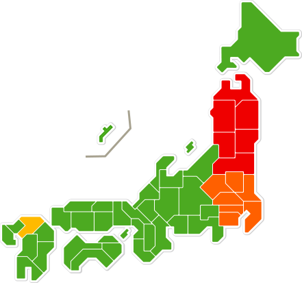 東北エリア、関東エリア、九州エリアの日本地図